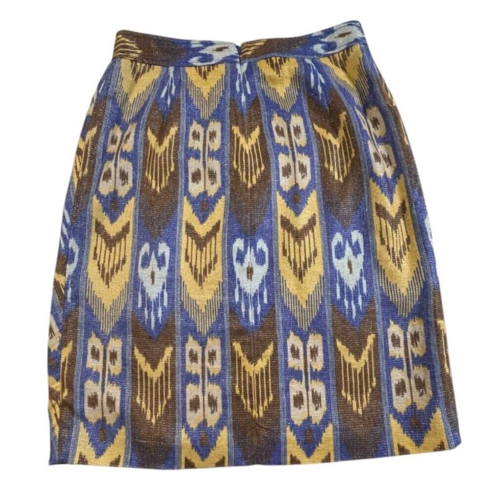 Tory Burch Ikat Linen Blend Pleated Skirt Blue Yellow Brown 8 - Picture 6 of 8